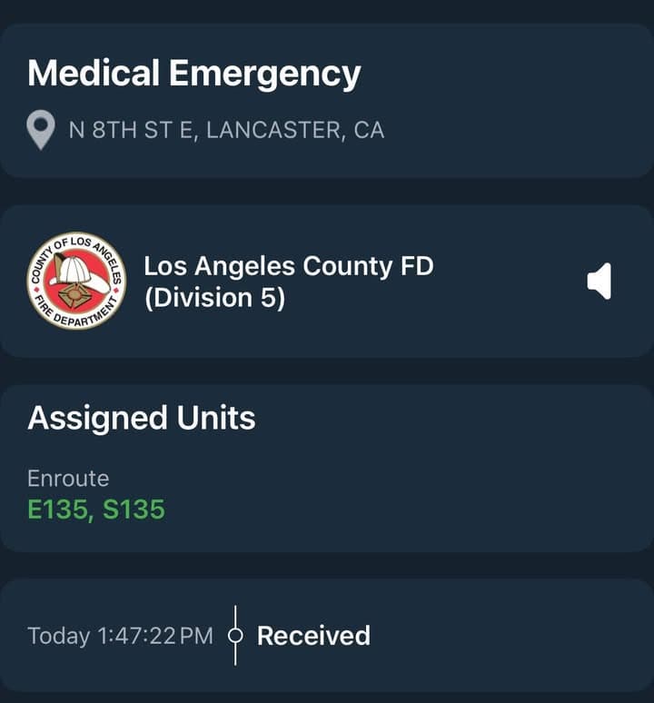 902R…43400 block 8th Street East…male, 60, full arrest…CPR in progress…Sheriff and FD...