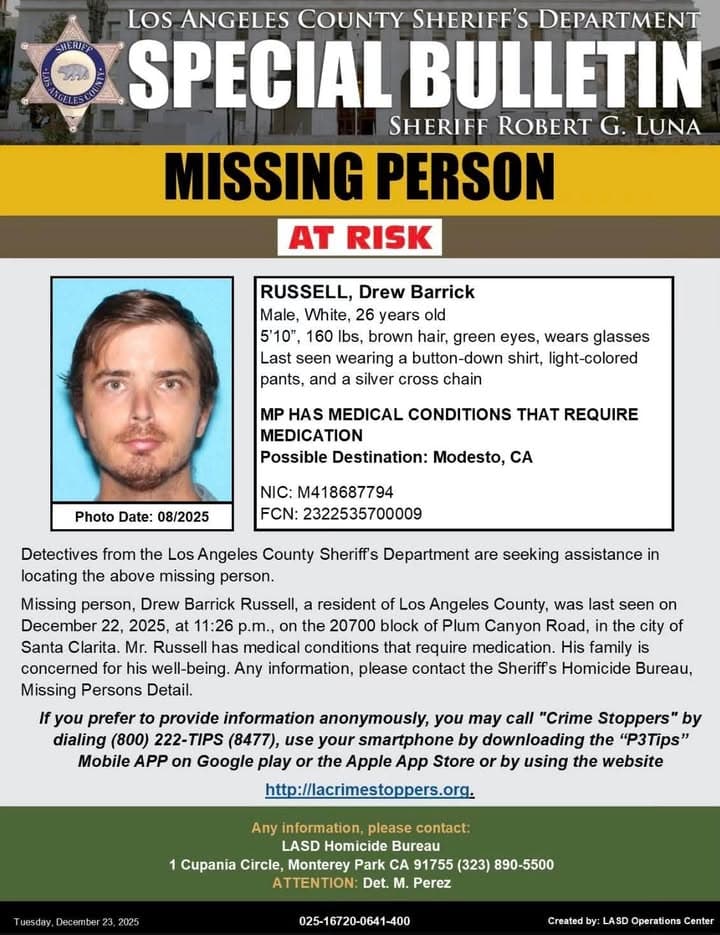 #LASD is Asking for the Public's Help Locating At-Risk Missing Person, Drew...