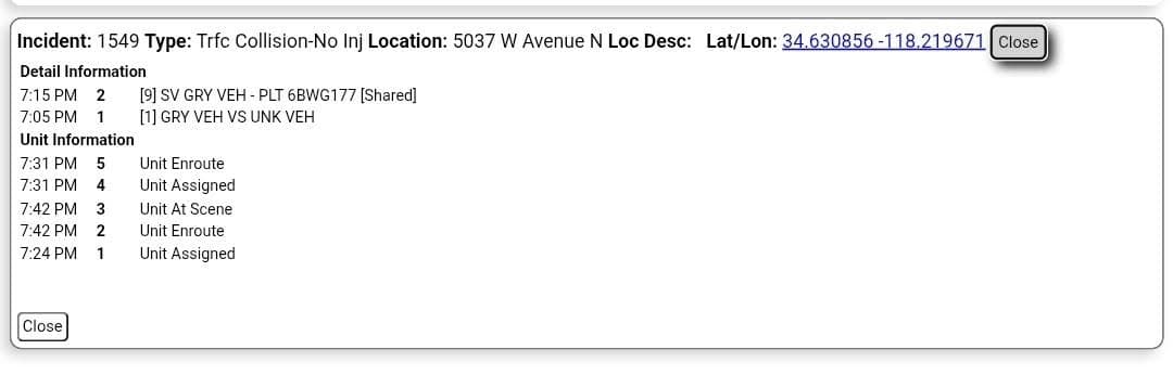 11-82....50th Street West and Avenue N....two vehicle non injury collsion....CHP enroute UPDATE:...