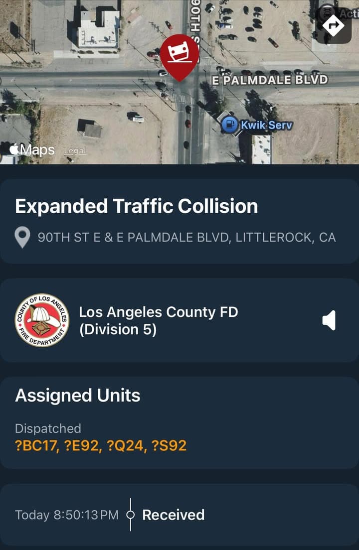 901T/902R/914C…90th Street East and Palmdale Blvd…traffic collision with entrapment…vehicle overturned, driver trapped…Sheriff,...