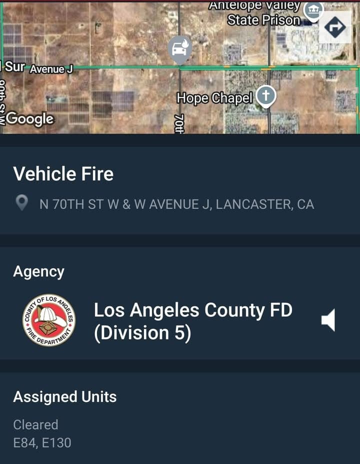 904A....70th Street West and Avenue J....vehicle on fire, unknown if occupied....sheriff and...