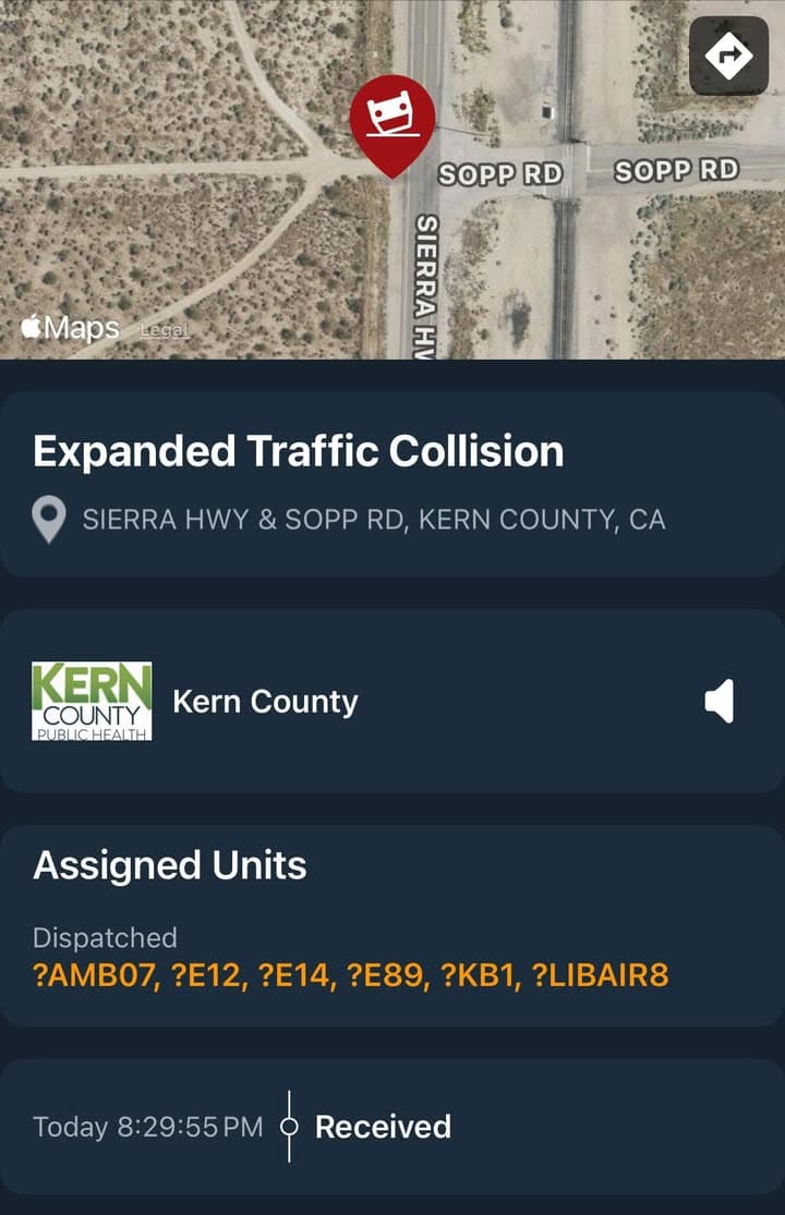 11-79…Sierra Highway and Sopp Rd…solo vehicle traffic collision…vehicle hydroplsned and hit a...