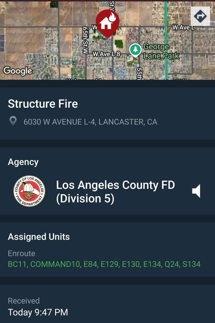 904S....60th Street West and Avenue L-4....caller states house on fire....sheriff and FD...