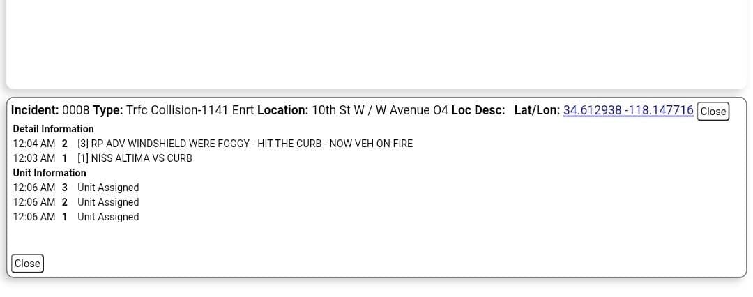 11-79....10th Street West and Avenue O-4....caller states windshield was foggy and hit...