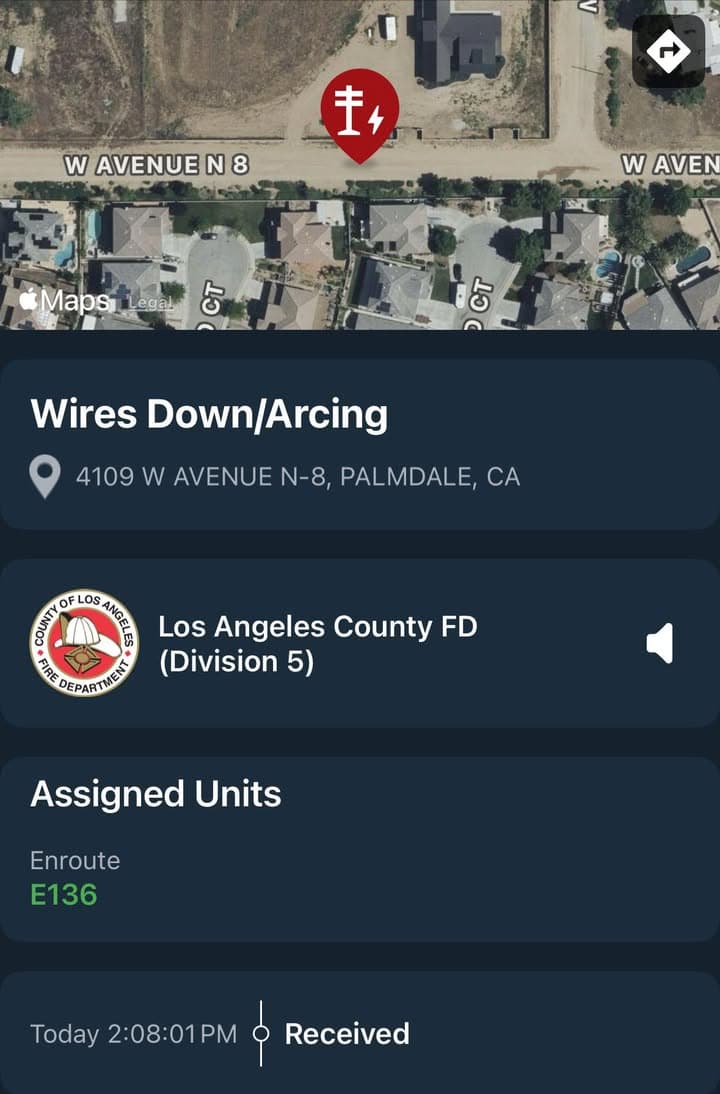 909A…4109 42nd Street West…wires down…Sheriff and FD enroute UPDATE: E136 on scene…confirmed...