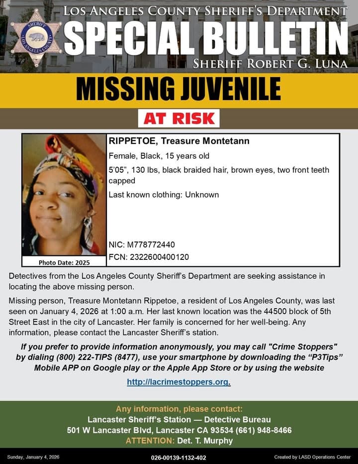 #LASD is Asking for the Public's Help Locating At-Risk Missing Juvenile, Treasure...