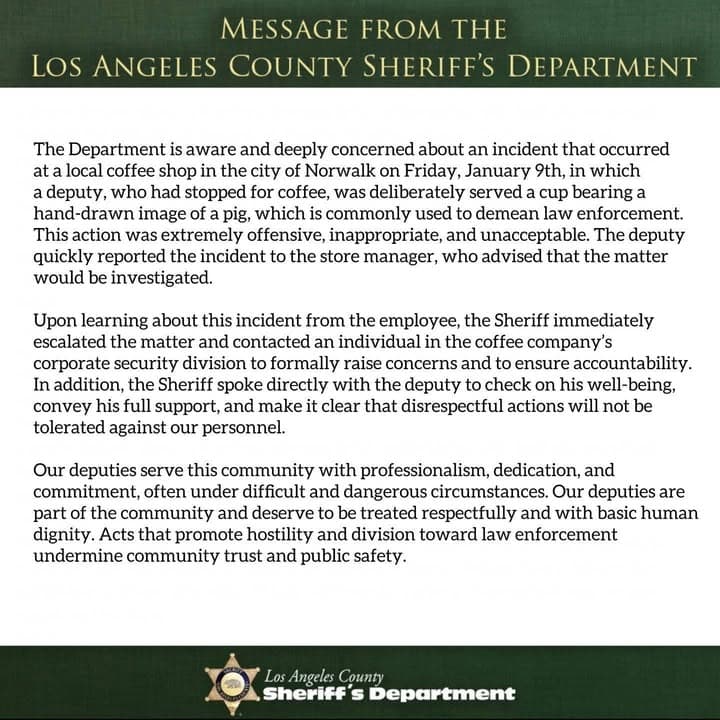 Message from Los Angeles County Sheriff's Department