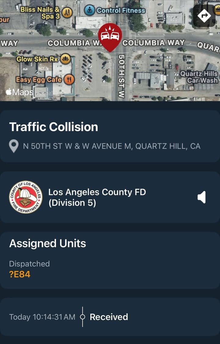 901T/902R/914C…50th Street West and Avenue M…2 vehicle traffic collision…Honda vs. BMW…Sheriff, CHP...