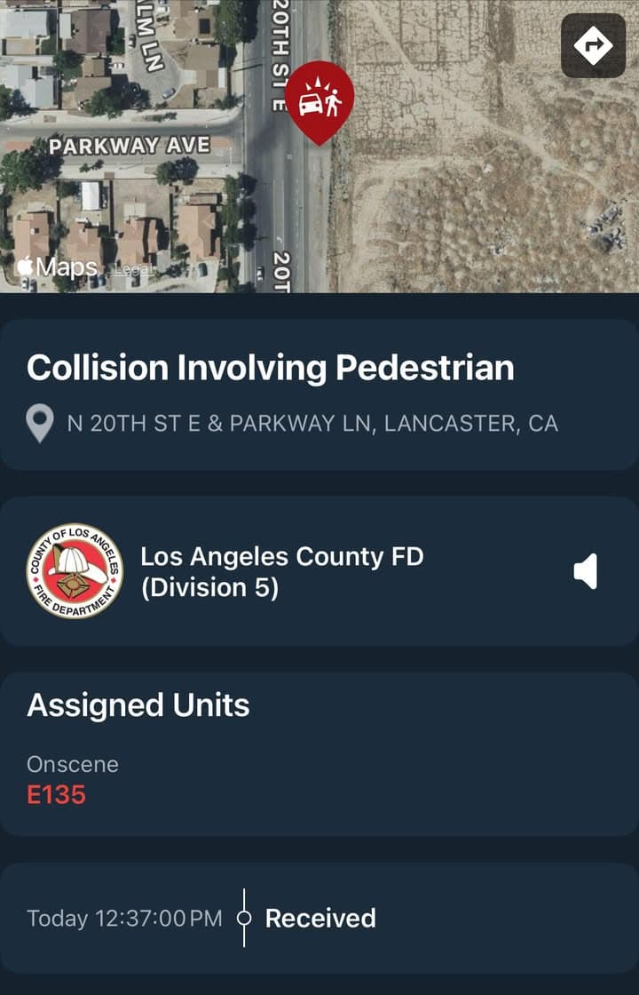 902T/902R/481…20th Street East and Parkway Lane…E135 on scene of a vehicle vs...