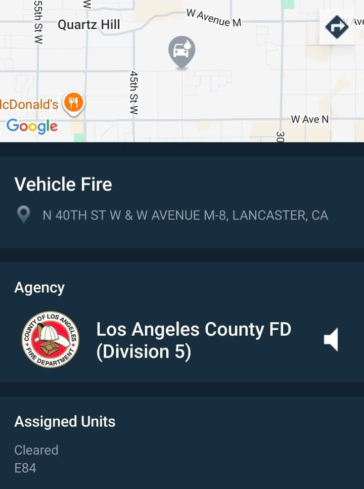 904A....area of 40th Street West and Avenue M-8.....vehicle reported to be on...