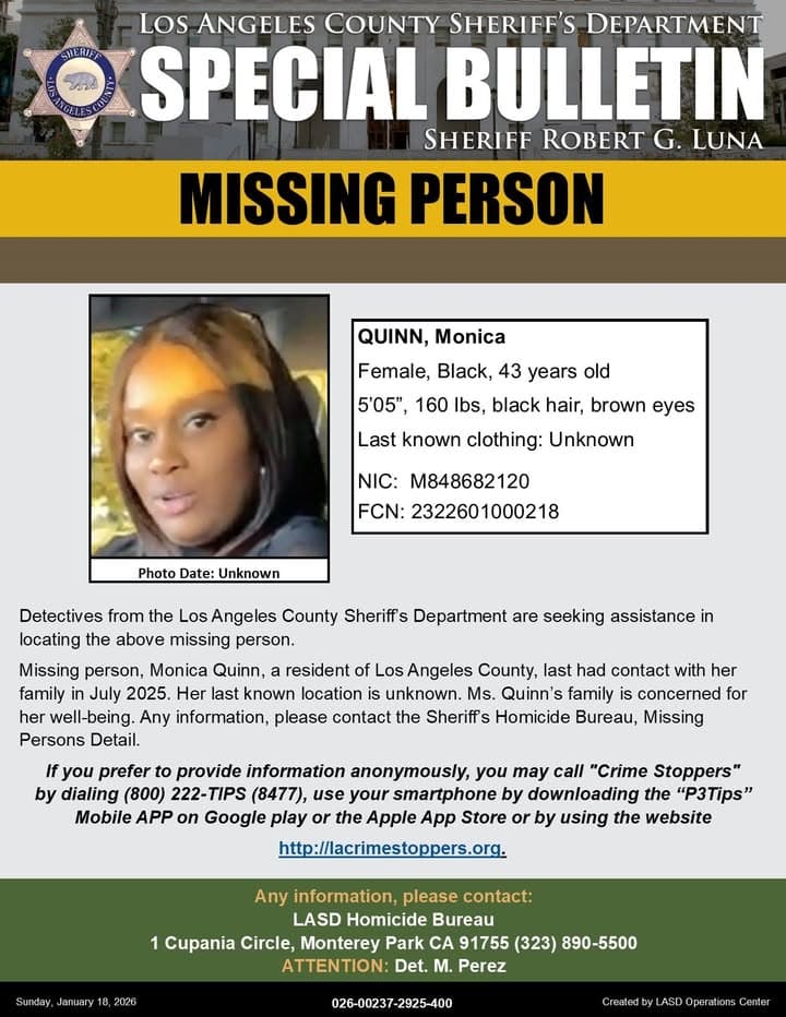 #LASD is Asking for the Public's Help Locating Missing Person, Monica Quinn...