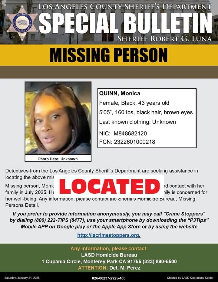*UPDATE* #LASD is Advising At-Risk Missing Person Monica Quinn, has been #LOCATED...