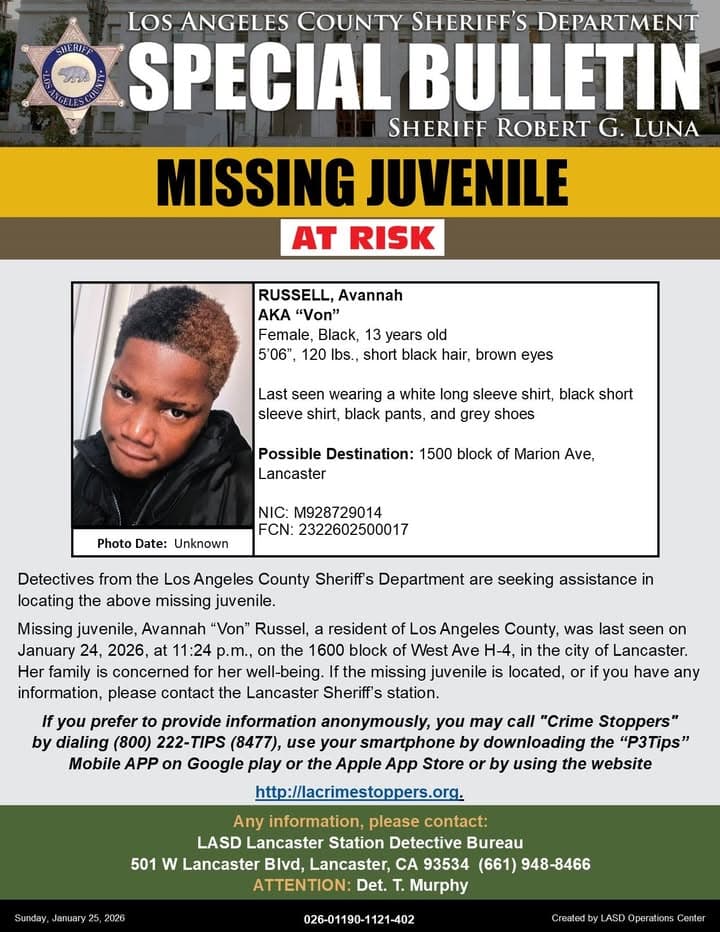 #LASD is asking for the Public's Help Locating At Risk Missing Juvenile,...