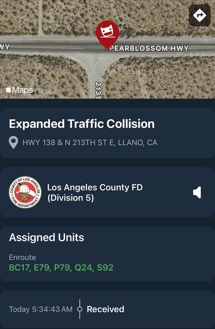 11-79…WB Highway 138 just west of 213th Street East…solo vehicle traffic collision…vehicle...