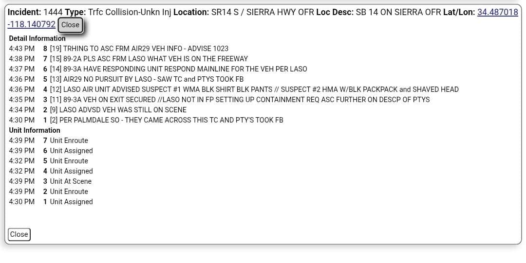 ASSISTANCE REQUEST....Sierra Highway and Soledad Canyon....deputy witnessed a white Mitsubishi crash and...