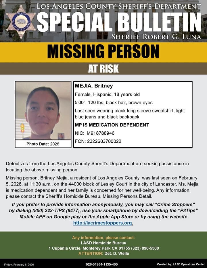 #LASD is Asking for the Public’s Help Locating At-Risk Missing Person, Britney...