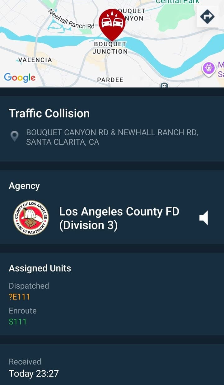 ****TWO CONFIRMED FATALITIES**** 902T/902R....Bouquet Canyon Road and Newhall Ranch Road....two vehicle collsion,...
