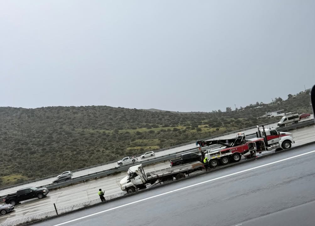 Solo tow truck overturned earlier this morning around 9:30am Southbound 14 south...