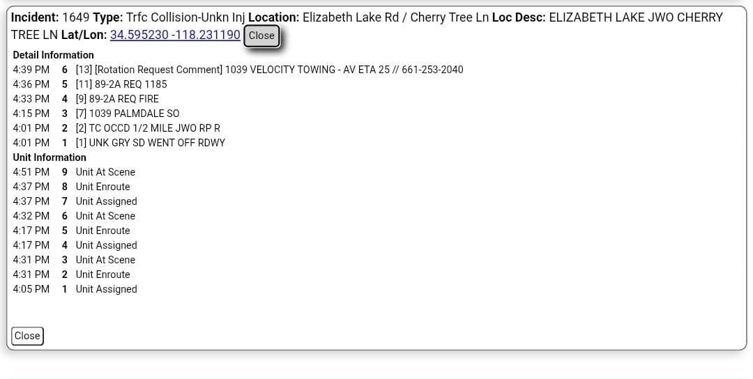 11-79....Elizabeth Lake Road and Cherry Tree Lane....unknown type gray sedan went off...