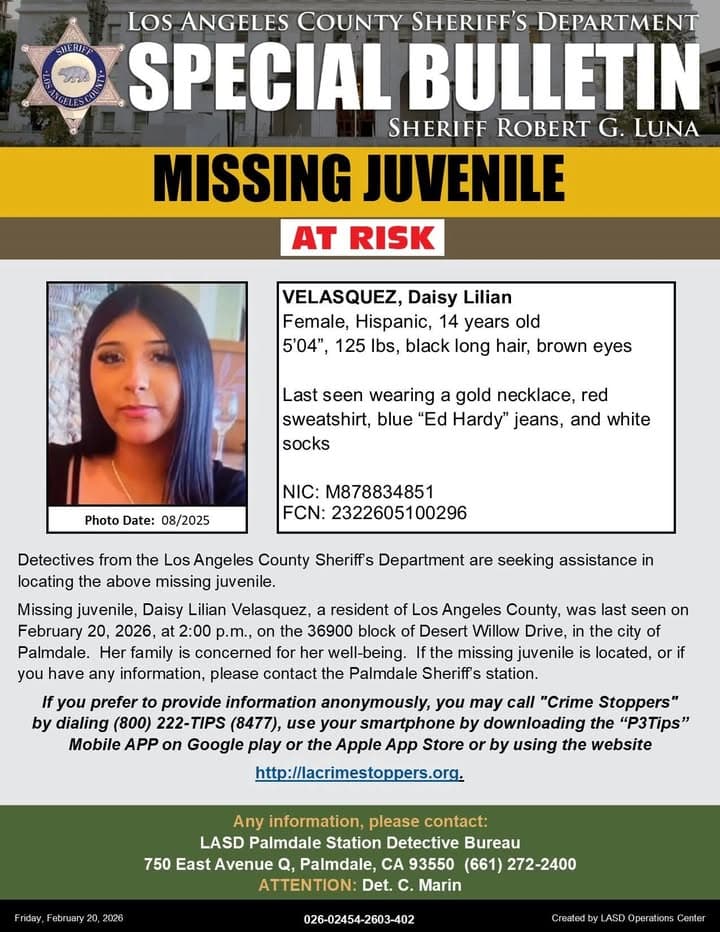 Detectives from the Los Angeles County Sheriff’s Department Palmdale Station are seeking...