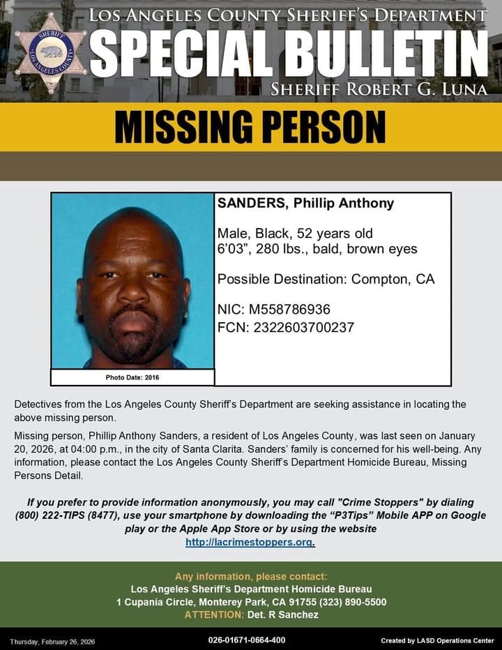 #LASD is Asking for the Public’s Help Locating Missing Person, Phillip Anthony...