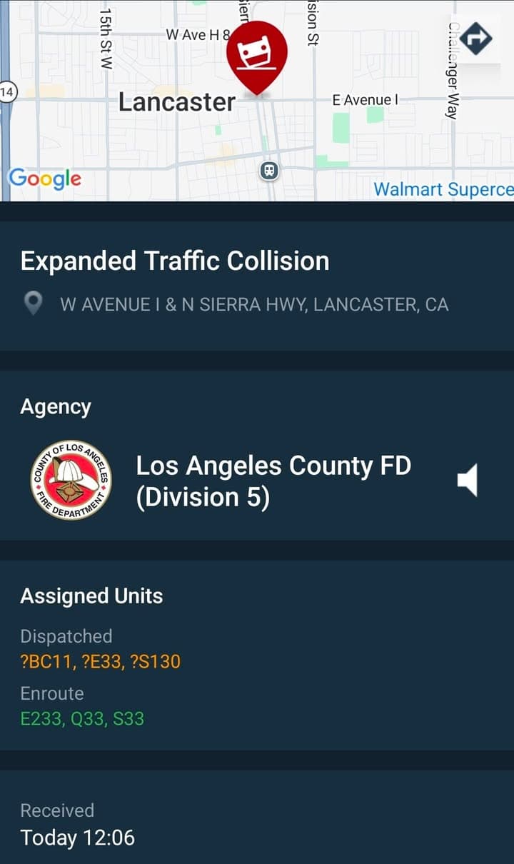 902T/902R....Avenue I and Sierra Highway....two vehicle collision with injuries, one party possibly...