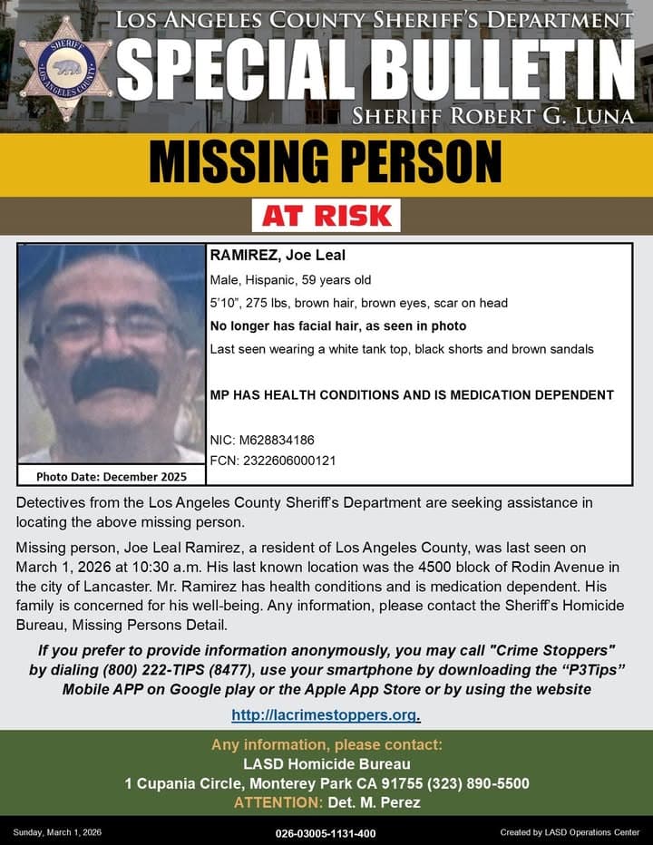 #LASD is Asking for the Public's Help Locating At-Risk Missing Person, Joe...