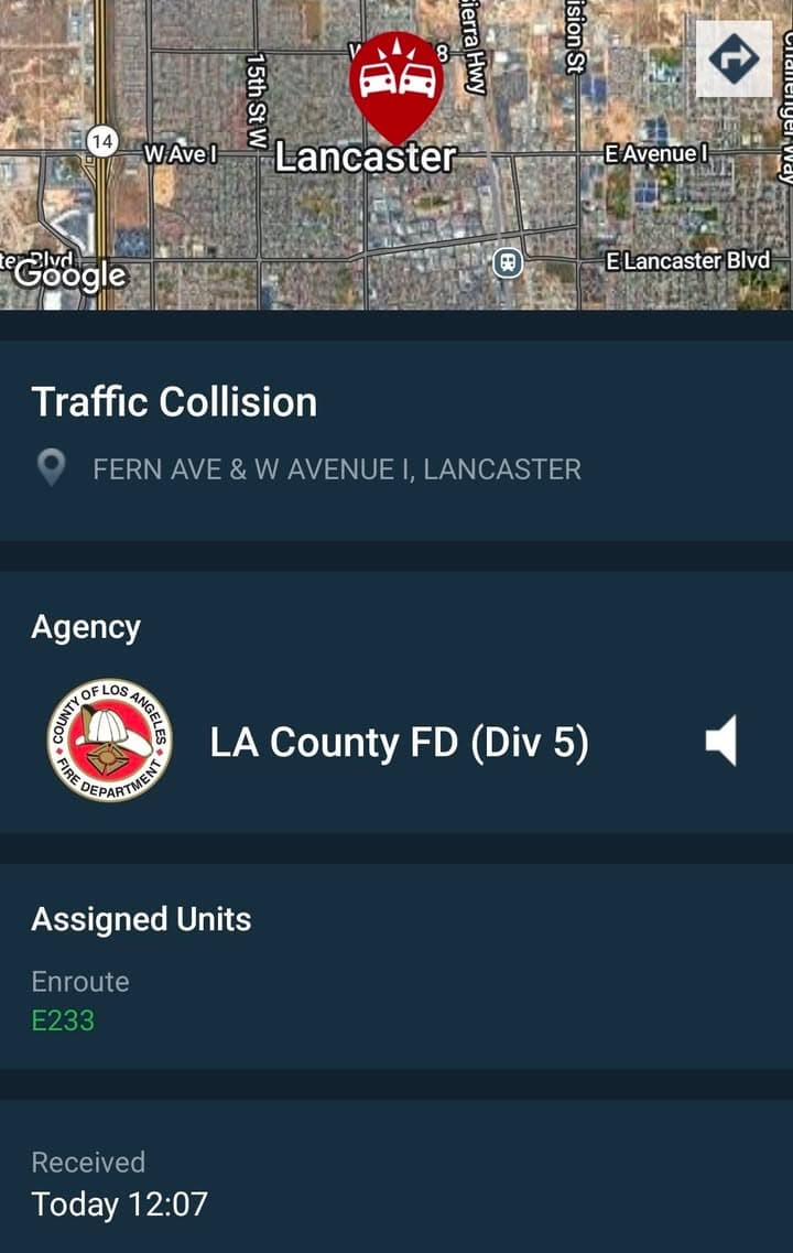 902T/902R....Avenue I and Fern Avenue....three vehicle collsion....sheriff and FD enroute code 3...