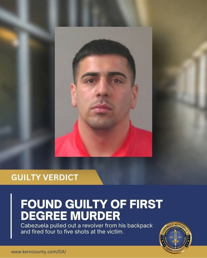 A Kern County Jury has found Angelo Cabezuela guilty of first-degree murder...