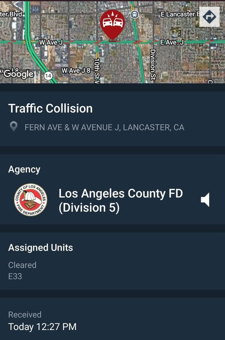 902T/902R....Avenue J and Fern Avenue....two vehicle collision....sheriff and FD enroute code 3...