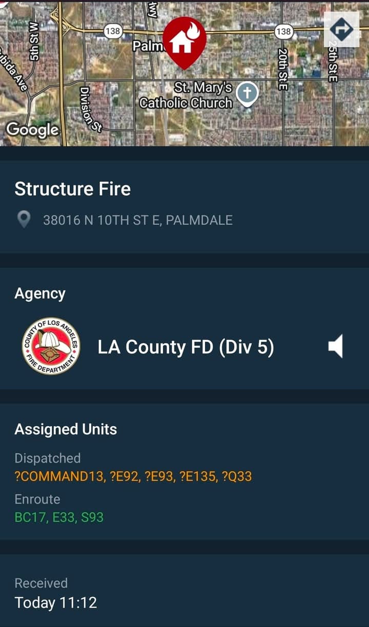 Deputy has visual of structure fire at 10th Street East and Avenue...