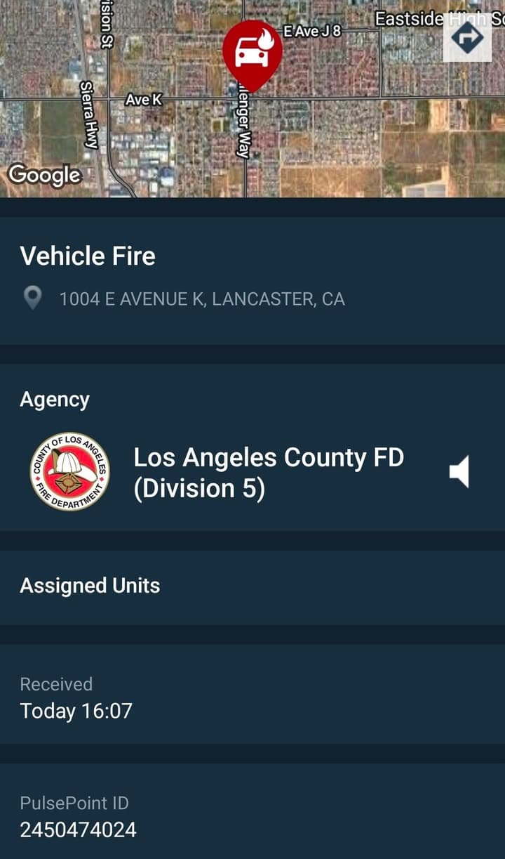 904A....Challenger Way and Avenue K at Challenger Liquor....vehicle on fire in parking...