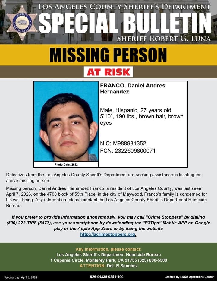 Los Angeles County Sheriff’s Department, Missing Person Detail, is asking for the...