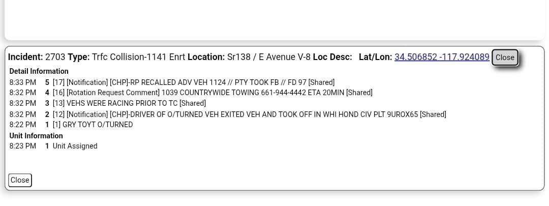 11-79.....Highway 138 and Avenue V-8....gray Toyota overturned....CHP and FD enroute code 3...
