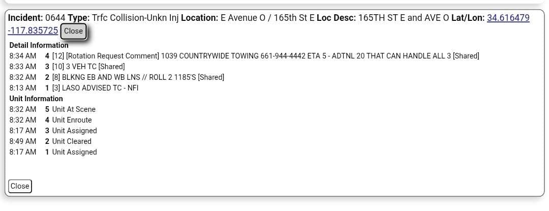 11-83.....165th Street East and Avenue O....three vehicle collision.....unknown if injuries....CHP and FD...