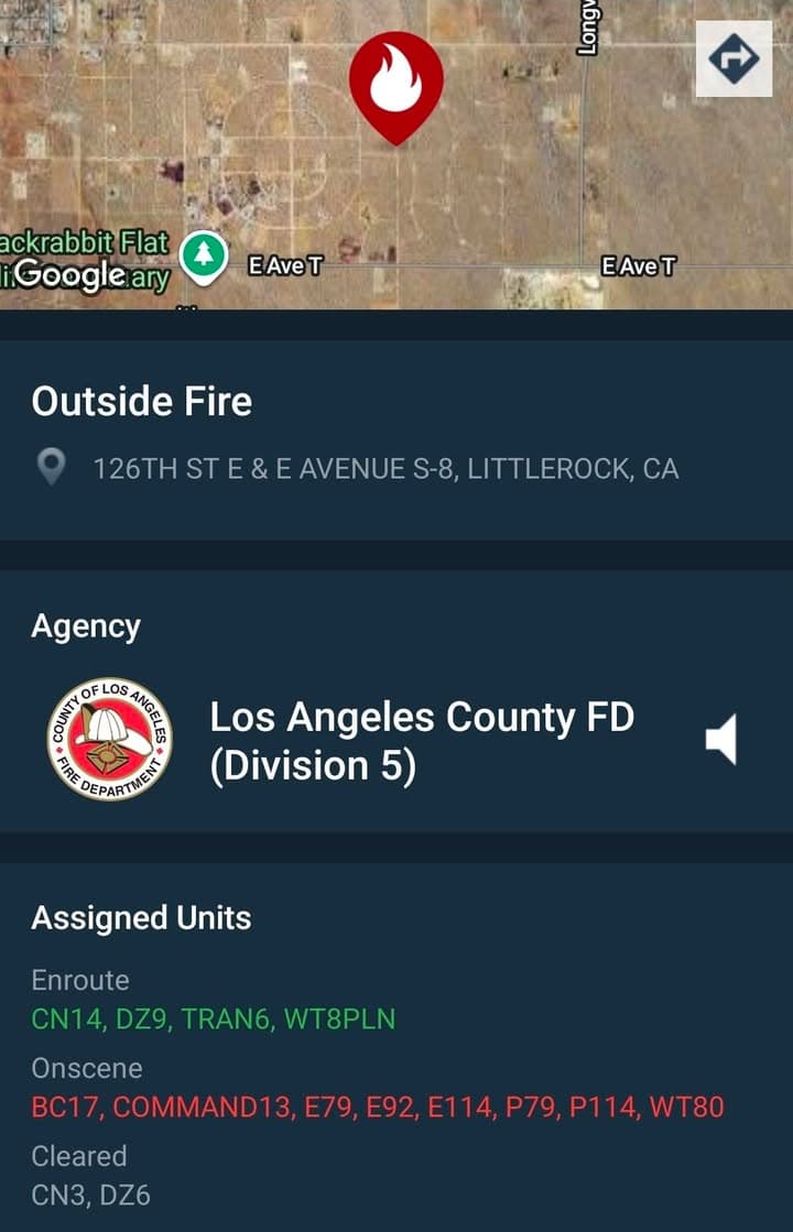 904B....126th Street East and Avenue S-8....fire in field....sheriff and FD enroute code...