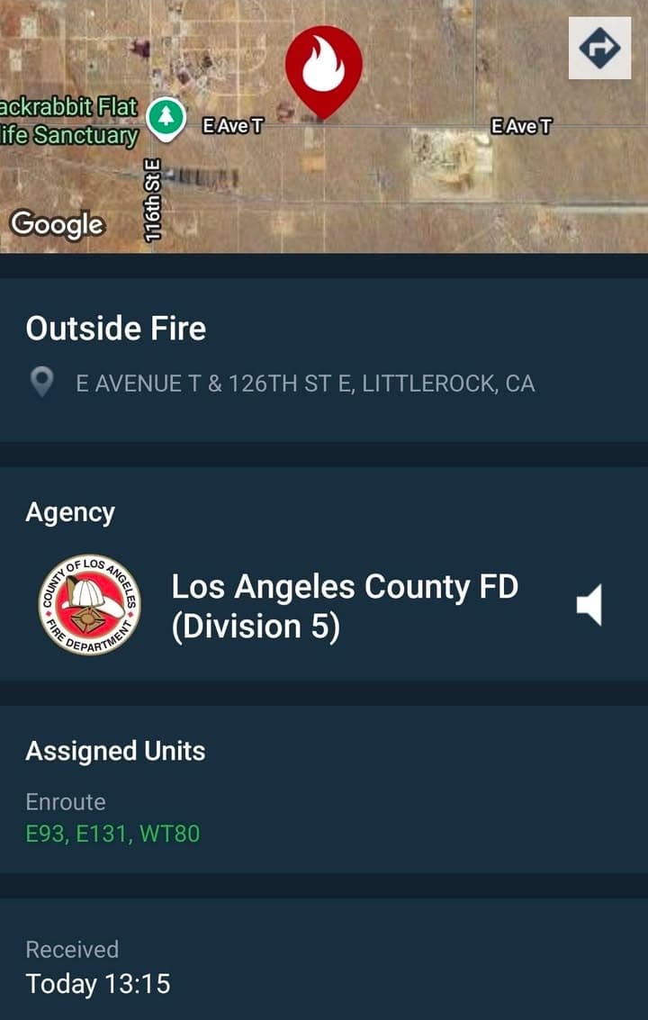 Unknown type fire being reported at Avenue T and 126th Street East,...