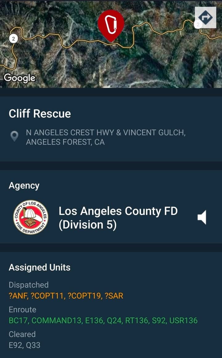 CLIFF RESCUE — ANGELES FOREST LACoFD and Palmdale Sheriff’s Search and Rescue...