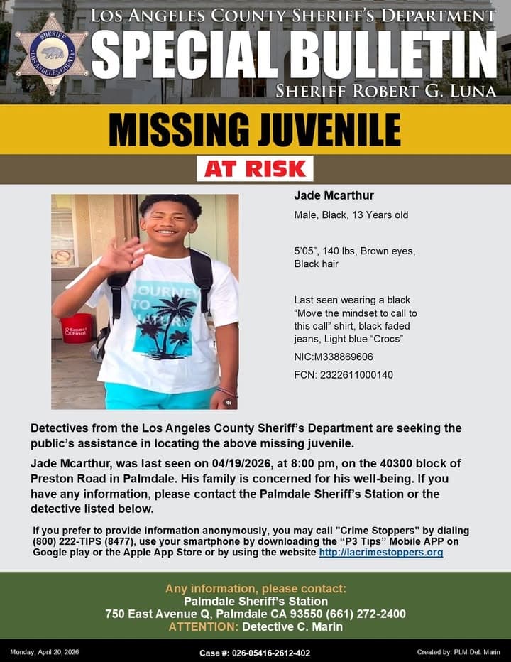 #LASD is Asking for the Public’s Help Locating At-Risk Missing Juvenile, Jade...