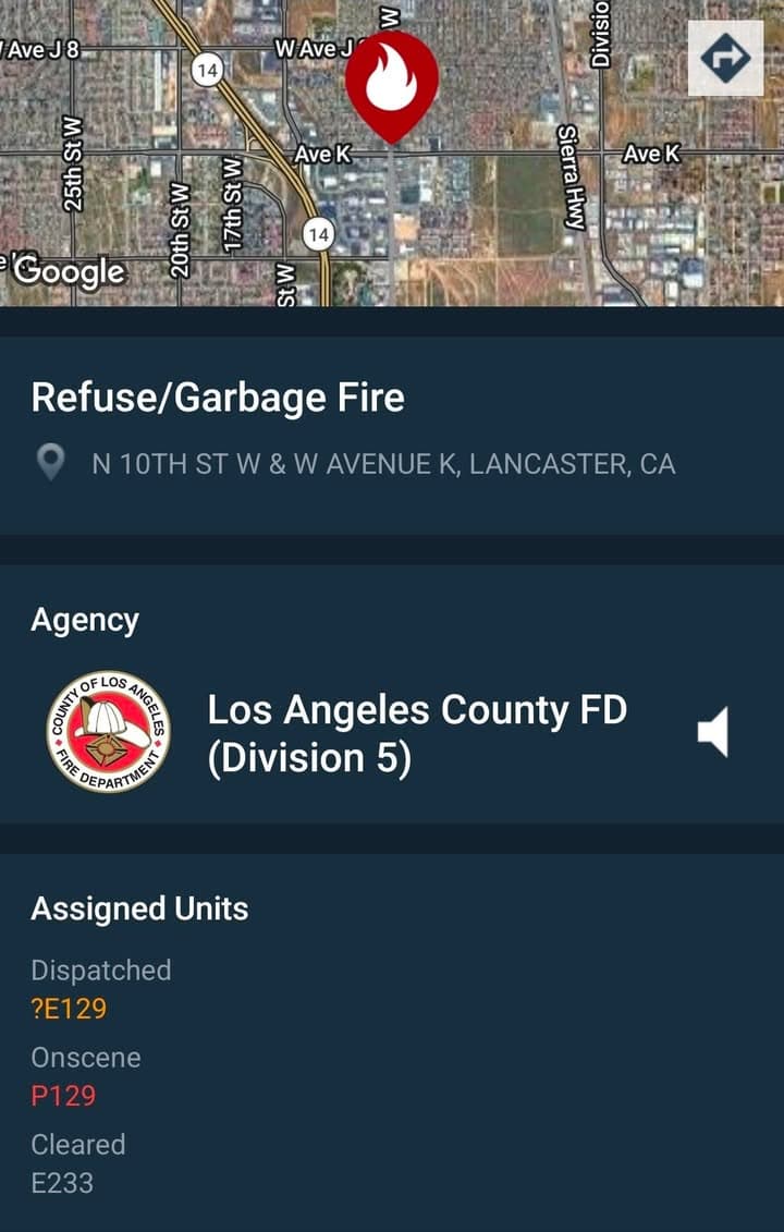 904T....10th Street West and Avenue K....reported trash fire....FD enroute code 3