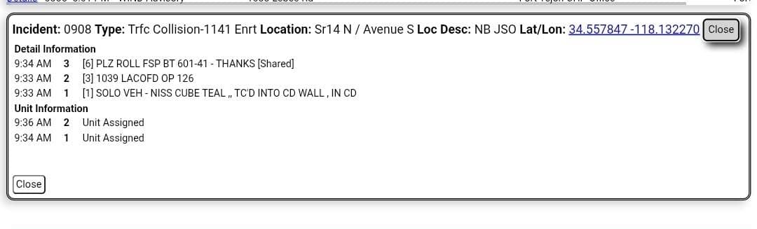 11-79....Northbound 14 at Avenue S....Nissan Cube vs center divider wall....CHP and FD...