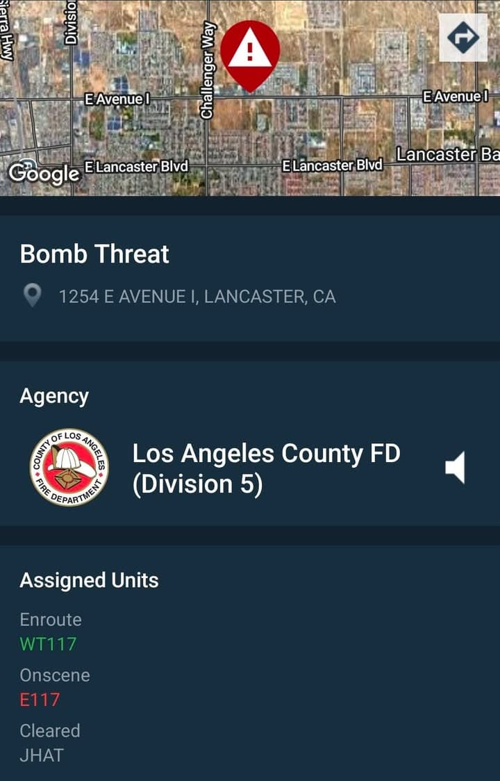 BOMB THREAT / EVICTION STANDOFF — LANCASTER Deputies and security have been...