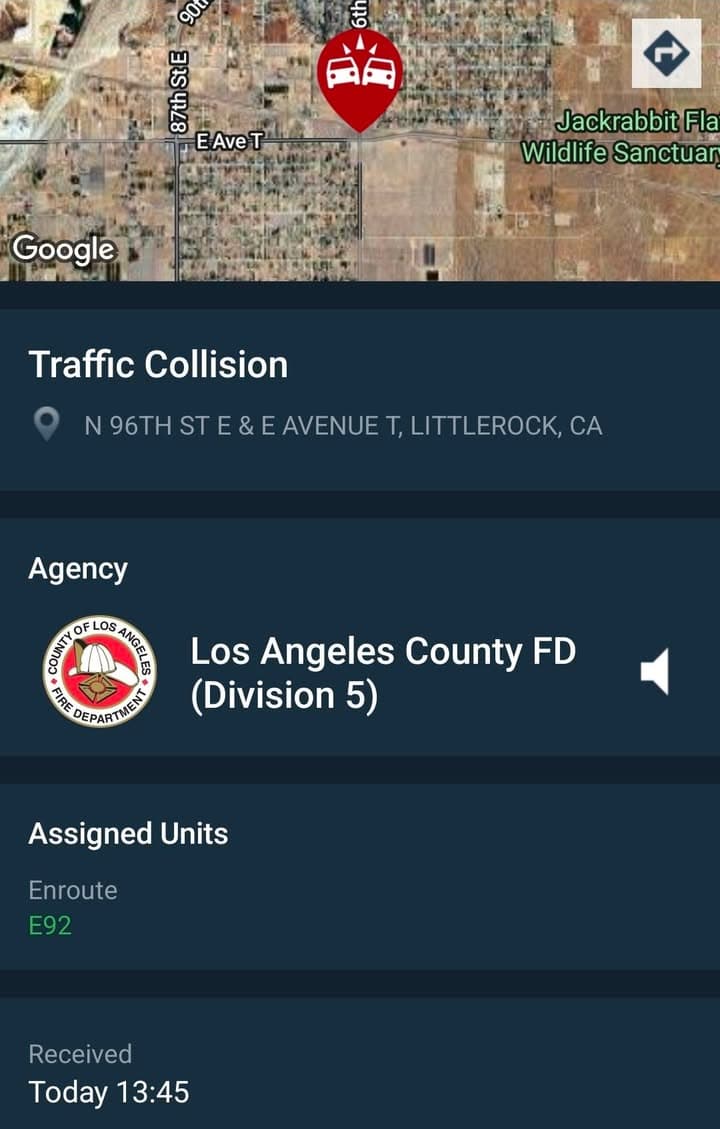 902T/902R/914C...96th Street East and Avenue T....gray Lexus vs unknown vehicle...sheriff, CHP, and...