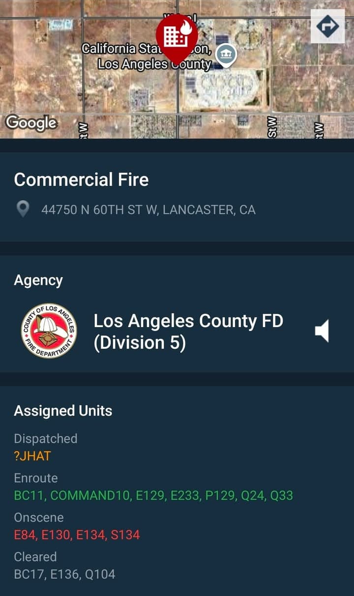 Reported structure fire at the Lancaster prison......units enroute code 3