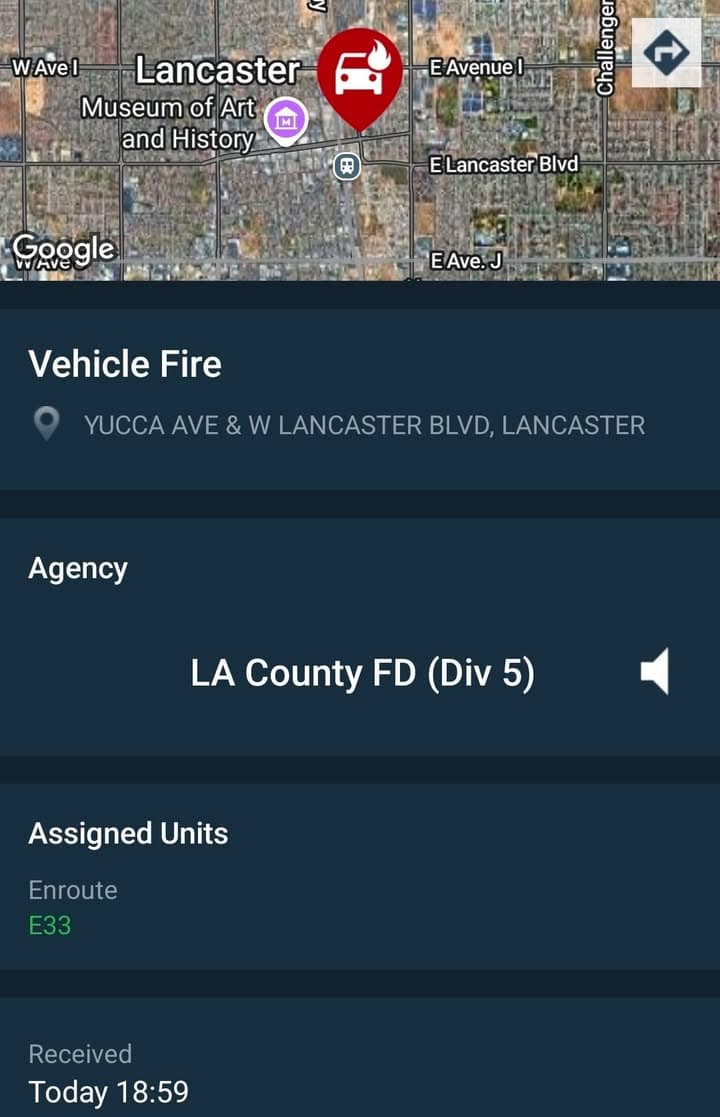 904A....Yucca and Lancaster Boulevard....Engine 33 on scene of a vehicle fire....sheriff enroute...