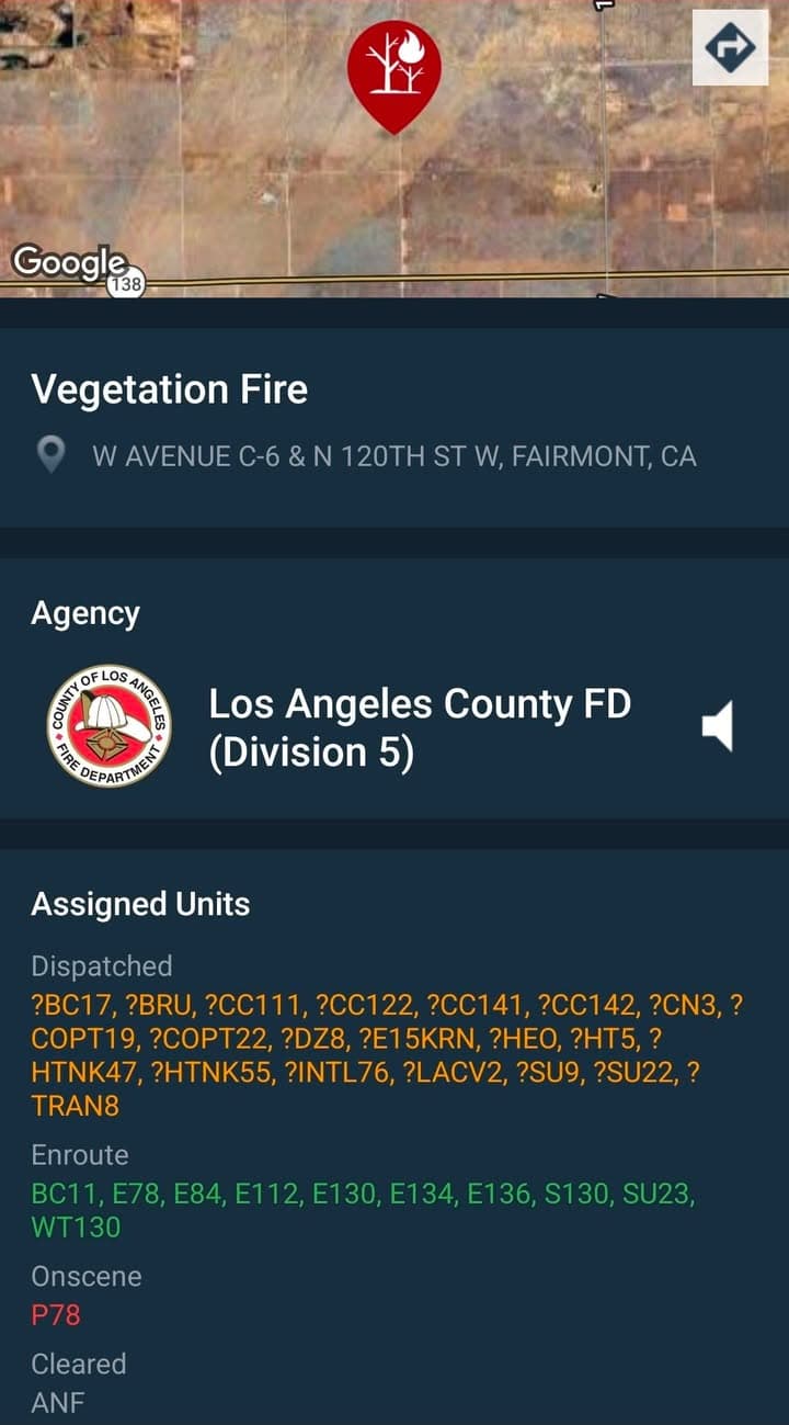 FAIRMONT — LACoFD is responding to a vegetation fire near West Avenue...