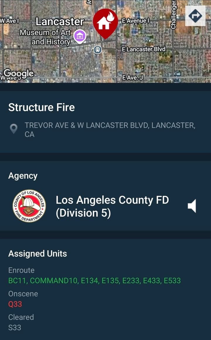 904....Trevor and Lancaster Boulevard....caller states bushes on fire, possibly spreading to house....sheriff...