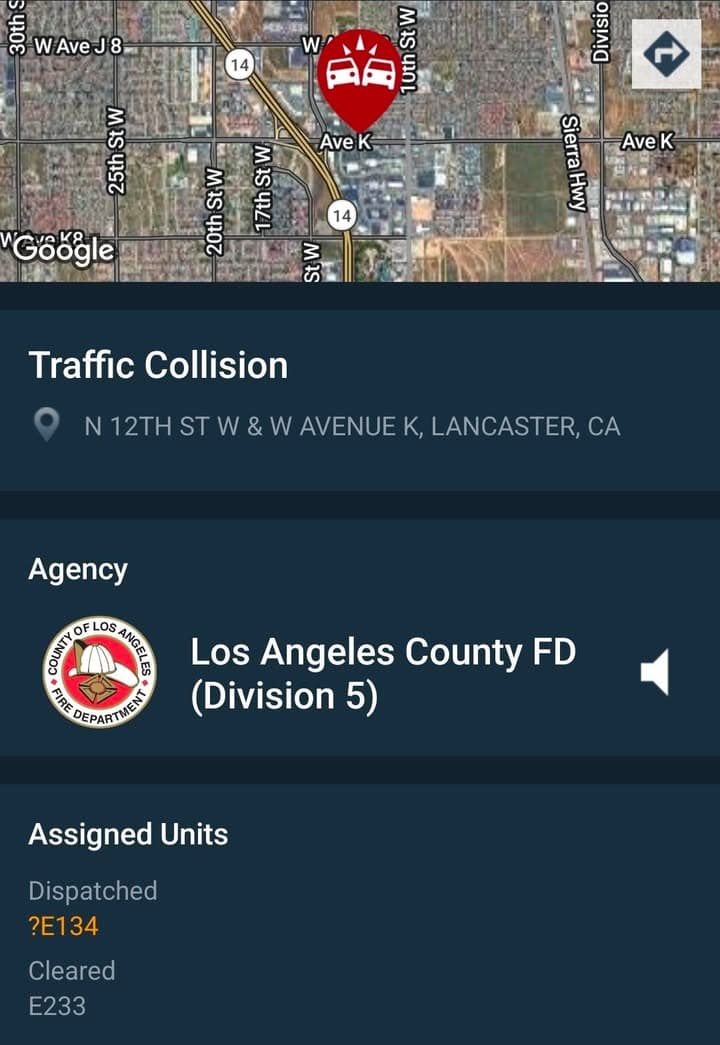 902T/902R.....12th Street West and Avenue K.....two vehicle collision.....sheriff and FD enroute code...