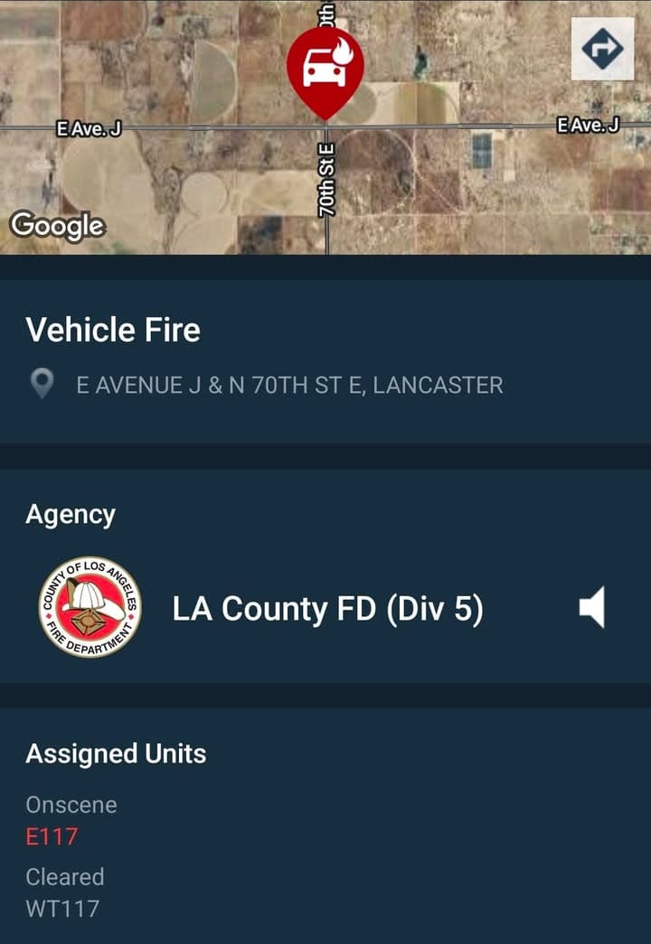 904A....70th Street East and Avenue J....vehicle on fire....sheriff and FD enroute code...