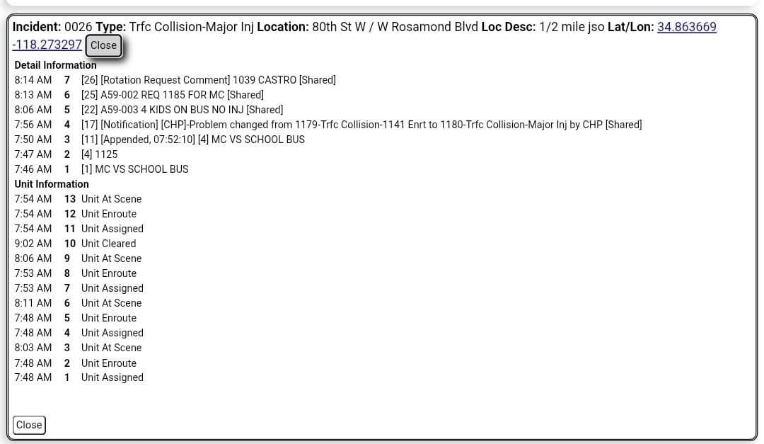 ROSAMOND — MOTORCYCLE VS SCHOOL BUS At approximately 7:46 a.m., emergency crews...